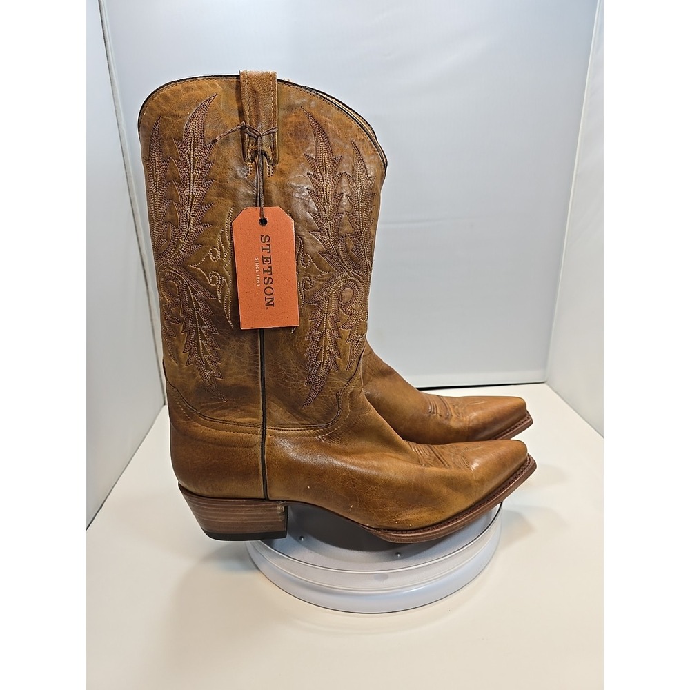 MEN SIZE 12 D Stetson Horseman Handmade Leather Cowboy Boot 12-020-8104-0225 NEW